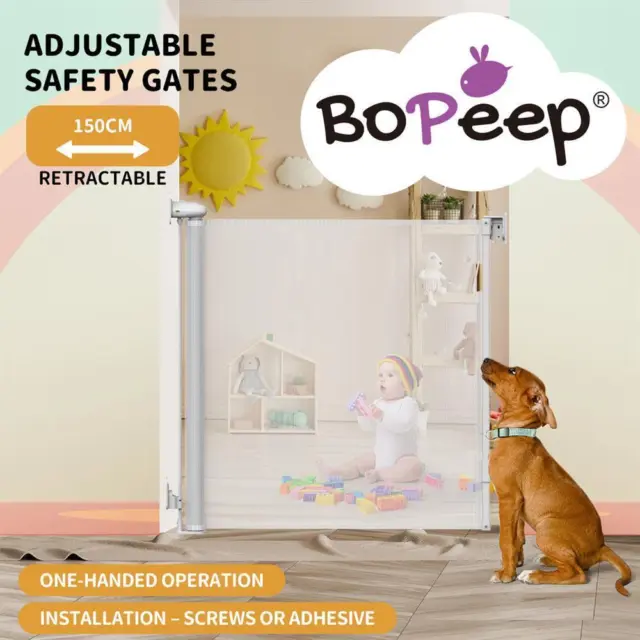 Bopeep Baby Safety Gates Adjustable Retractable Pet Stair Doorways Guard 1.5m