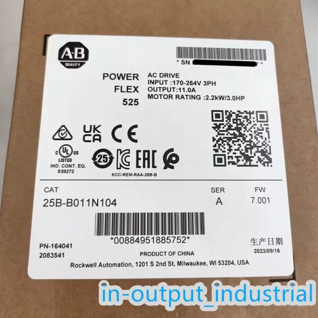 Allen-Bradley 25B-B011N104 Ser A PowerFlex 525 AC Drive 3HP 2023 New Sealed