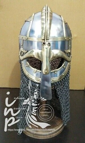 Medieval Steel Viking Nasal Helmet With Chainmail Hand Forged Sca/ Larp Decor