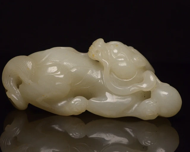 Chinese Exquisite Handmade Brave Troops carving Hetian Jade Statue