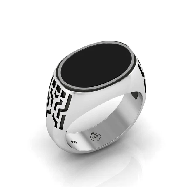 Traditional 925 Sterling Silver Hudson Ring With Black Onyx Stone Size 12For Men