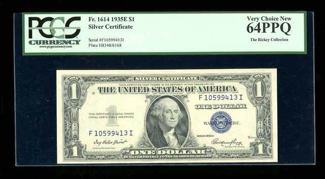 DBR 1935-E $1 Silver Fr. 1614 FI Block PCGS 64 PPQ Serial F10599413I