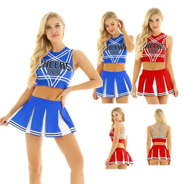 Damen Cheerleading Kostüm Crop Top mit Minirock Tanz Uniform für Party Bühnen