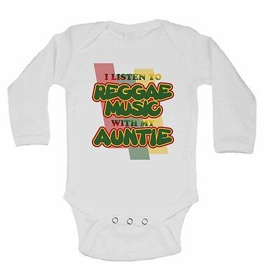 I Listen to Reggae Music With My Auntie - Long Sleeve Baby Vests for Boys, Girls