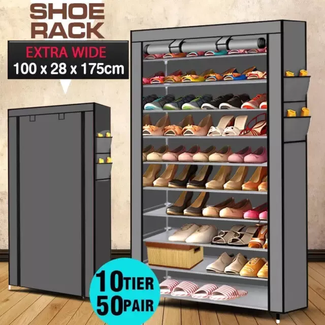 JOYHUT 10 Tier Shoe Rack Cabinet Portable Storage Cover Shelf Organiser 50 Pairs