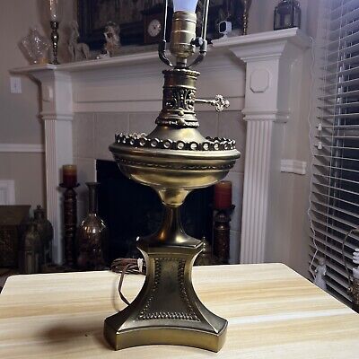 Vintage Solid Brass Table Lamp   Urn Ornate French Key 29” Tall