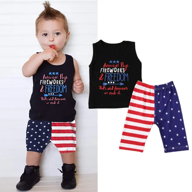 Infant Baby Boy Clothes 4th of July Sleeveless T-Shirt Vest+Stars Shorts Outfits