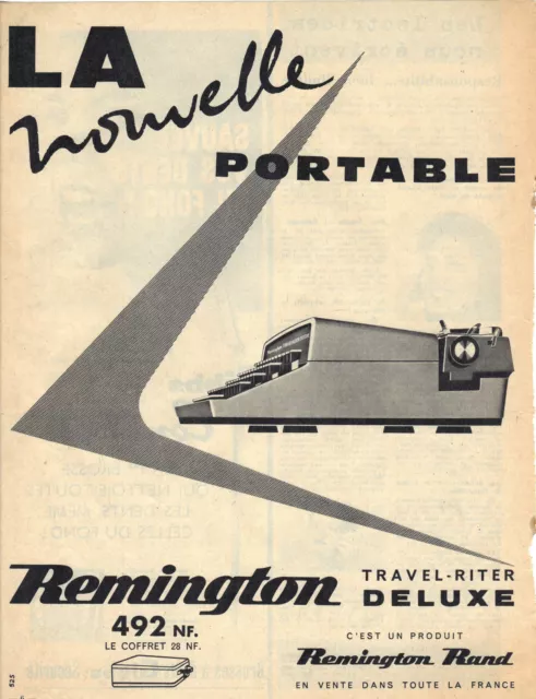 PUBLICITE ADVERTISING   1957 REMINGTON  MACHINE  à ECRIRE PORTABLE