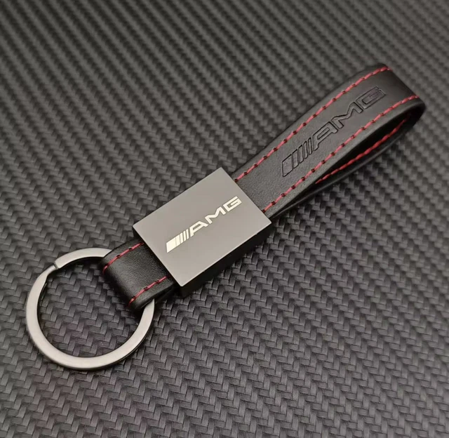 AMG Schlüsselanhänger, Typo, Schwarz/silberfarben/rot, Edelstahl/Carbon