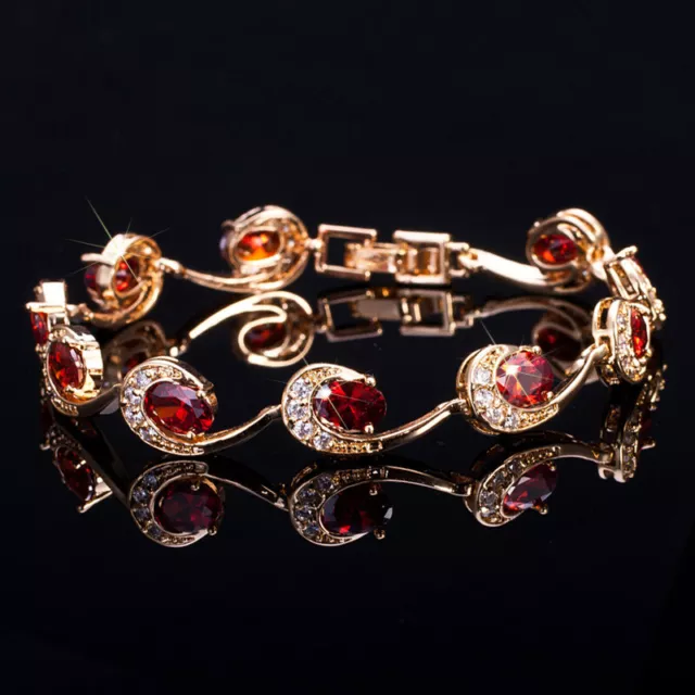 Luxus 585 Vergoldet Rot CZ Zirkonia Stein Armreif Armband für Frauen Schmuck