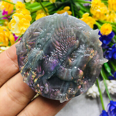 Top！AA+Natural Purple Labradorite Hand Carved Pegasus Quartz Crystal Healing 1PC 3