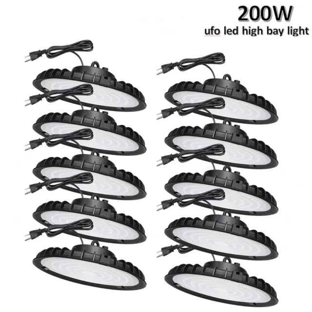 10 Pack 200W UFO LED High Bay Light Factory Warehouse Commercial Light Fixtures