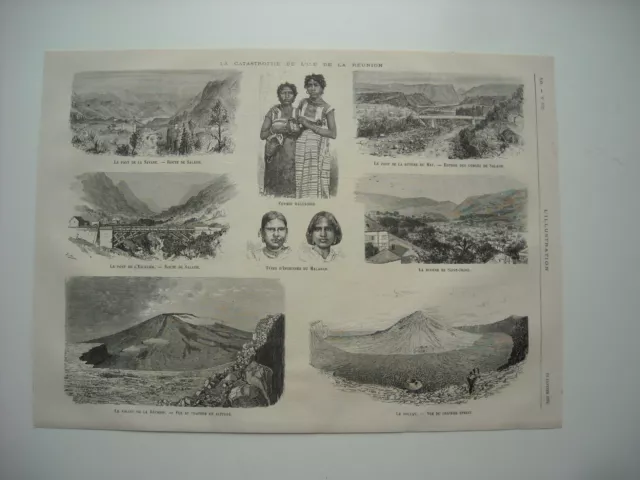 Gravure 1876. La Catastrophe De L’ile De La Reunion. Ponts De La Savane, De L'es