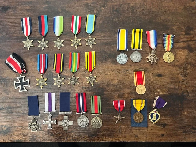 Large Medal Bundle - WW1 & WW2 - British, US, German - Repro & Original