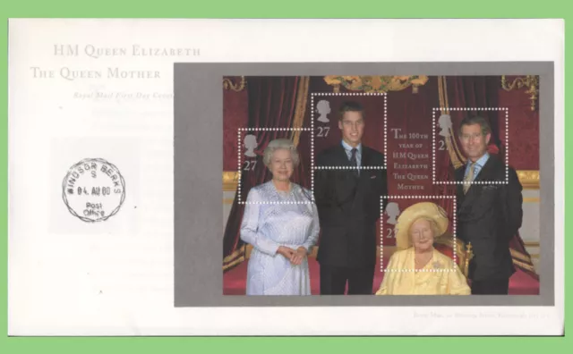 G.B. 2000 Queen Mother Booklet pane Royal Mail First Day Cover, Windsor cds