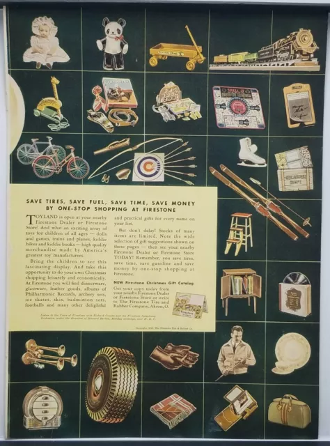 1943 Firestone Dealer Toyland Is Open Christmas Shopping Vtg WWII Era Print Ad