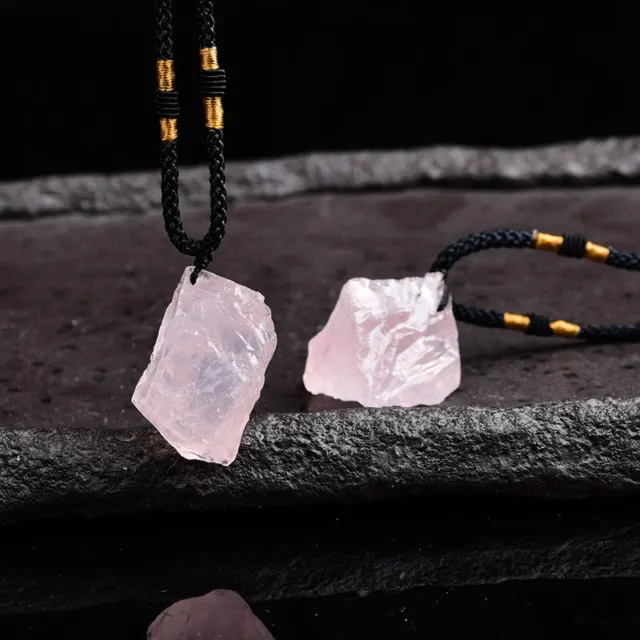 Natural Rose Quartz Crystal Rock Stone Pendant Chakra Healing Specimen Necklace