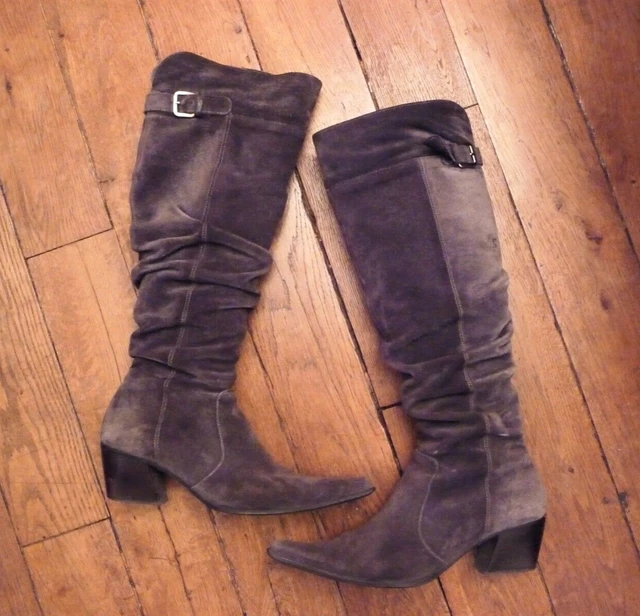 🌼 Bottes en Daim Gris Taupe Petit Talon et Bout Pointu- Pointure 36- San Marina
