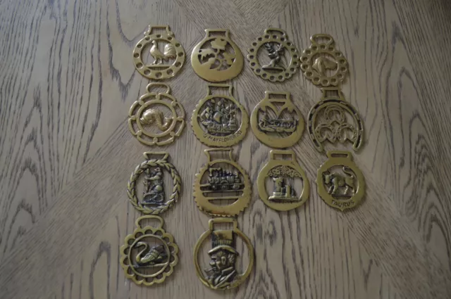Vtg Brass Horse Medallion Saddle/Harness Decorations Set of 14 Excellent Conditn