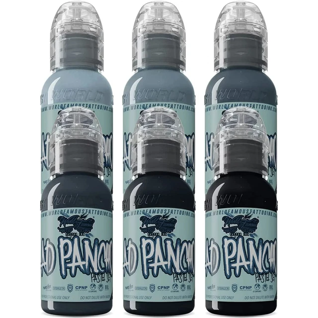 Juego de 6 botellas de 1 oz sombreado pastel tinta para tatuajes de fama mundial A.D. Pancho