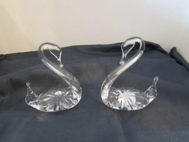 Tutbury Crystal Lead Crystal Cut Glass Pair of Swan Figurine Ornaments 11cm Tall 2