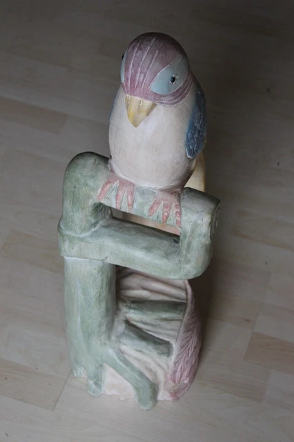 Alte Holz Figur Natur Sammler Deko Stück 70x20cm geschnitzt Papagei Vogel bunt