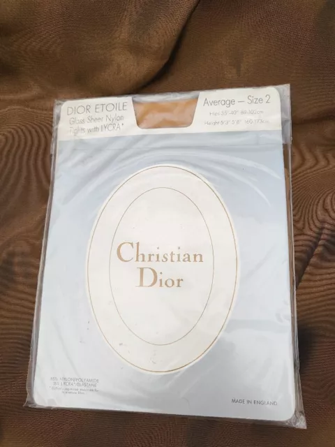 CHRISTIAN DIOR VINTAGE Glass Sheer Nylon Tights. Size 2. Colour Oyster ...