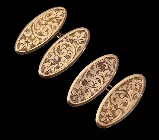 Antique (1924) 9ct Rose Gold Engraved Cufflinks, Cased