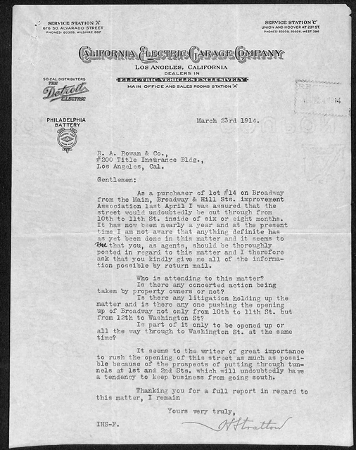 CALIFORNIA ELECTRIC GARAGE Company Los Angeles 1914 Letterhead R.A