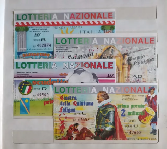 Biglietti Lotteria Nazionale anno 1992 completo, 10 pezzi