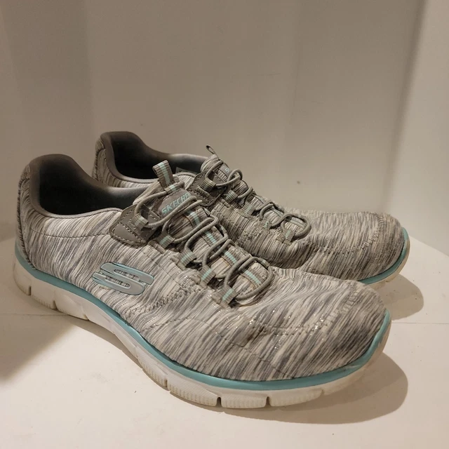 Skechers Sport Women Empire Game On Fashion Sneaker Shoes Gray/Light Blue Sz 10