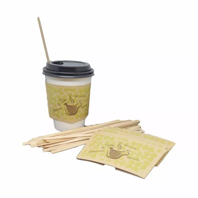 16 oz Disposable Paper Coffee Cups with Lids, Sleeves and Stirrers