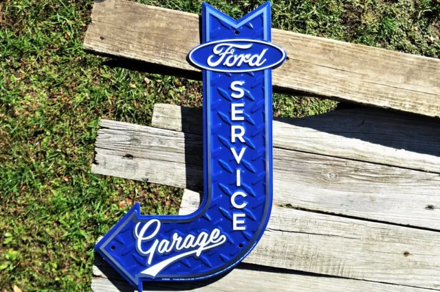 Ford Service Garage Embossed Arrow Tin Metal Sign - Dealer - Service - Parts