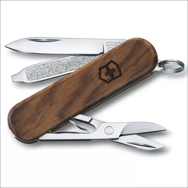 Victorinox Classic Wood - Couteau Suisse De Poche 58 Mm - Manche En Noyer