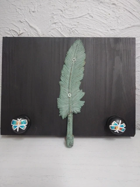 Handmade and Painted Coat/jewelry/key Hanger Black W Feather/Butterflies inv111