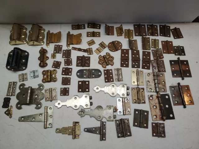 Mixed Lot of Vintage Metal & Brass Cabinet & Door Hinges Salvage Reclaimed