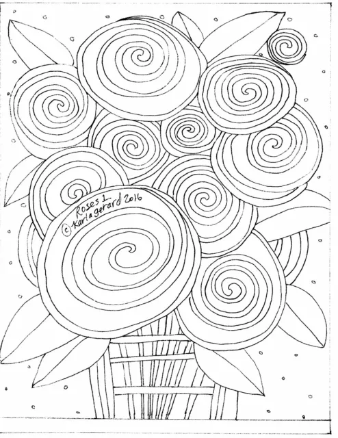 RUG HOOKING CRAFT PAPER PATTERN Roses 1 ABSTRACT Prim FOLK ART Karla Gerard