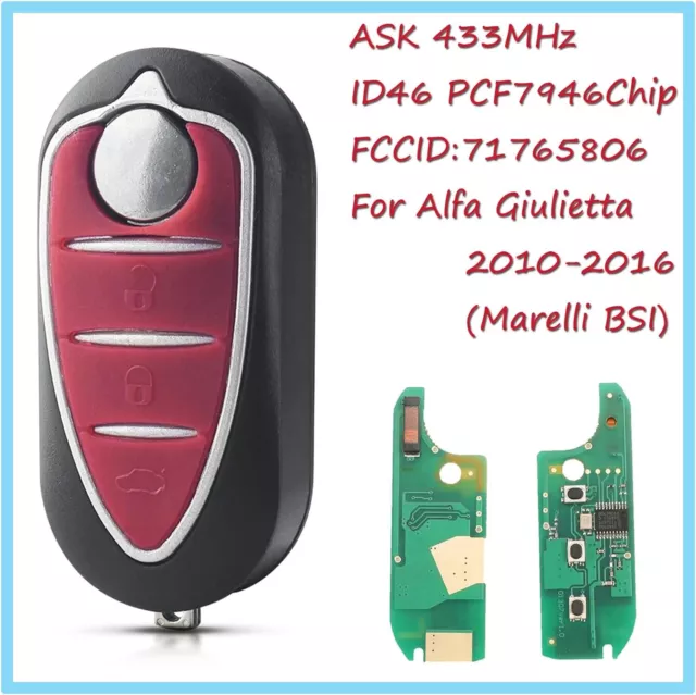 TELECOMMANDE CLE ID46 433MHz PCF7946 SIP22 3 BOUTONS POUR ALFA ROMEO GIULIETTA