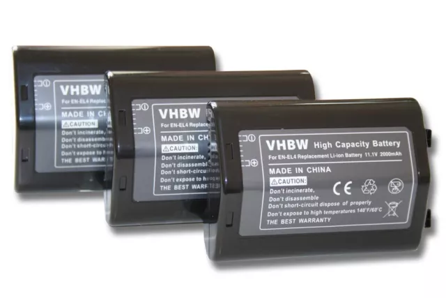 3x BATTERIE 2000mAh pour Nikon D2H / D2Hs / D2X / D2Xs / F6 / D3