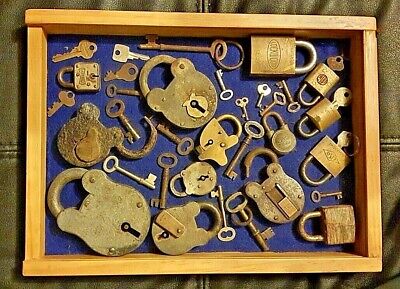 Antique Padlocks Vintage Hardware  Brass Cast Iron Bulk Buy Display Case Keys