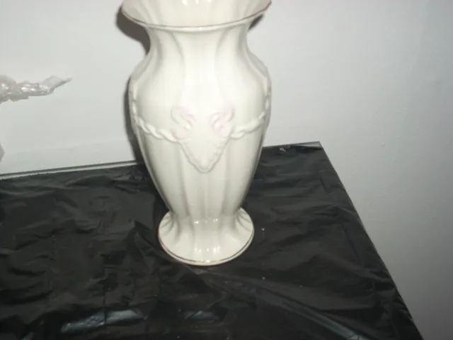 Belleek Vase Georgian Shell 9” Irish Parian Embossed Pink Hearts Gold Accents