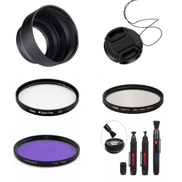 55mm Camera Bundle Collapsible Lens Hood Cap UV CPL FLD Filter For Nikon Camera