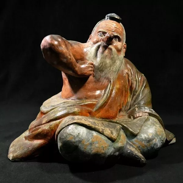 Japanese Antique Old clay doll - impressive large tengu statue Ningyo H 22.5cm