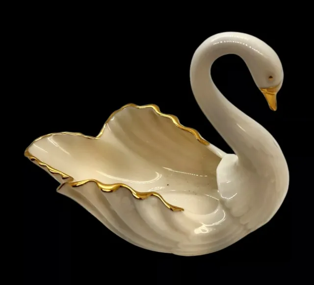 Vintage Lenox 24K Gold Trim Porcelain Swan Figurine Trinket Dish Bowl USA
