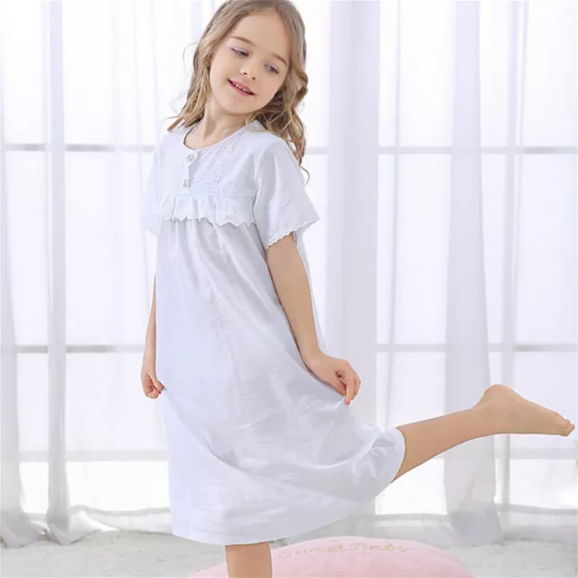 Enfant Fille Dentelle Pyjama Coton Chemise de Nuit Volant Princesse Mignon 3