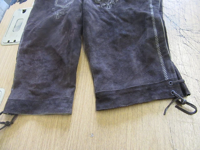 Vintage Austrian Trachten Lederhosen Octoberfest Leather Trousers Shorts Uk 35" 2
