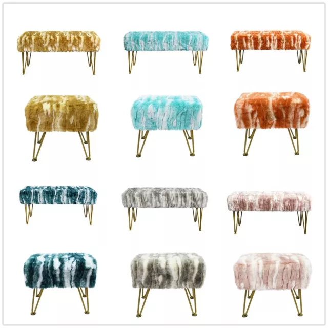 Jacquard Faux Fur Ottoman Bench Footrest Makeup Chair Vanity Stool Bedroom Bench