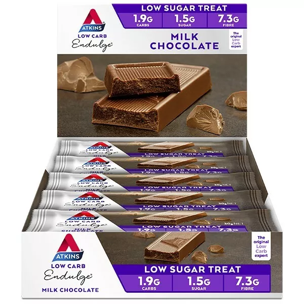 Atkins Low Carb Endulge Bars 15 x 30g - Milk Chocolate Low Sugar Treat Indulge