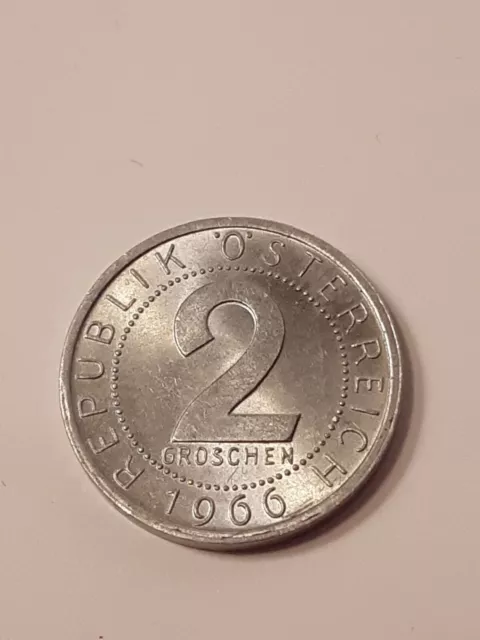 1966 Austria Republik Osterreich 2 Groschen Aluminum Coin