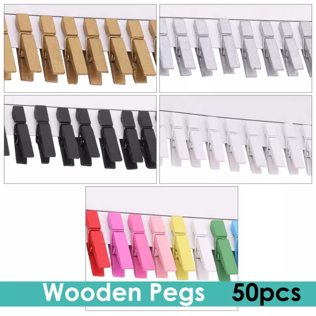 50 x Mini Wooden Pegs 35mm Craft Wedding Hanging Photo Pegs Small Spring Clip